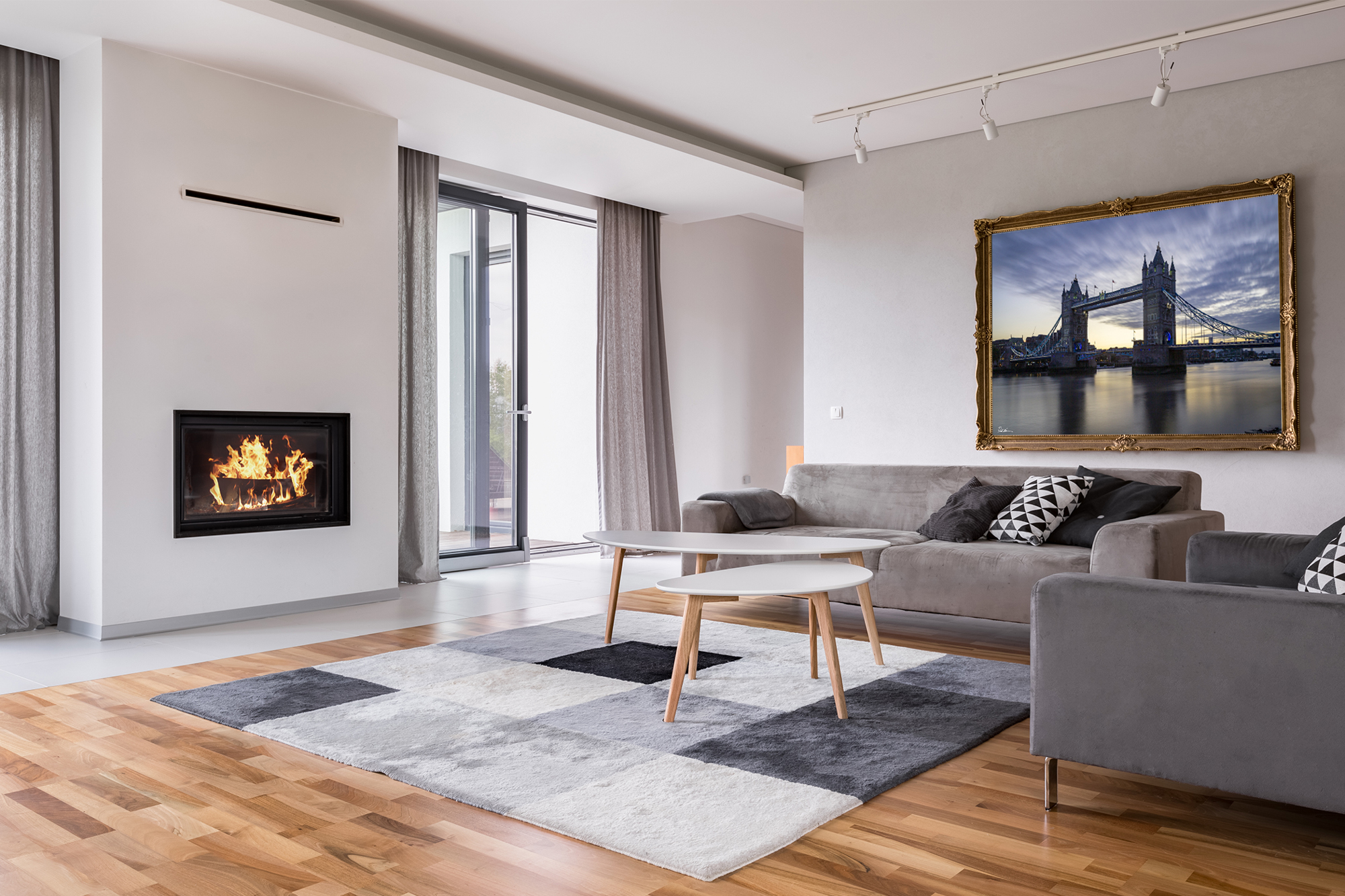 Photo of the Tower of London Bridge in London displayed in a modern luxury home