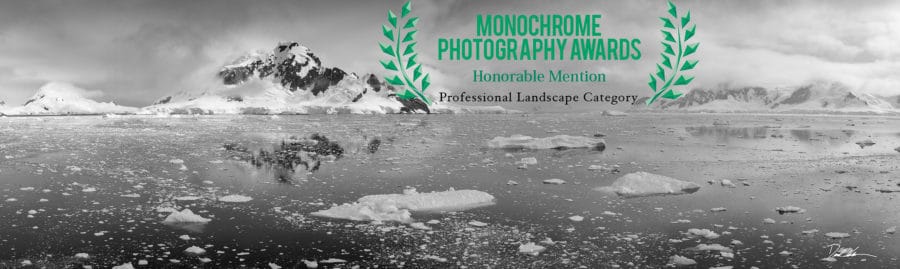 photo of award-winning photo of Antarctic landscape in black and white