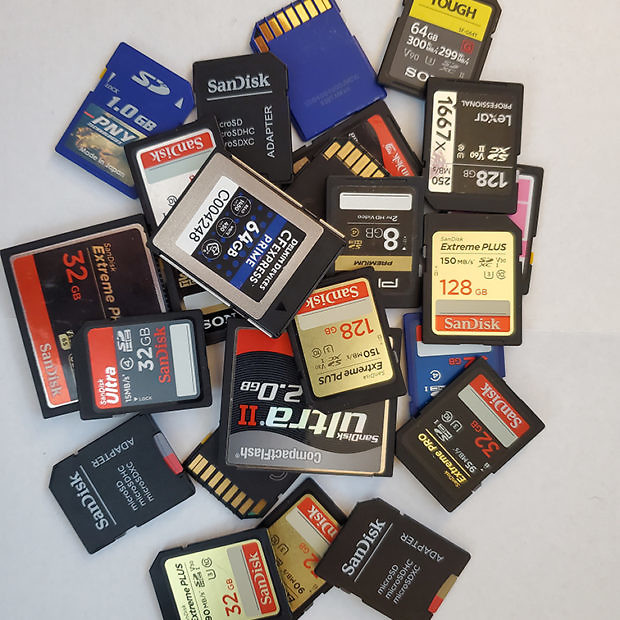 photo of a pile of memory cards for a camera