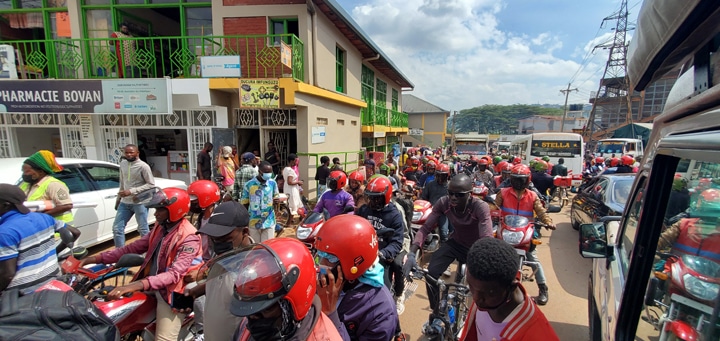 traffic on a crowded Kigali street in Rwanda