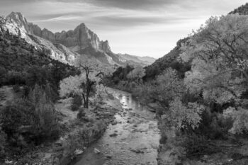 back and white river through mountains