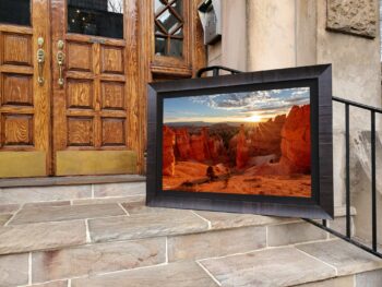 Framed fine art print of Bryce Canyon on display outside a luxury home on its doorsteps.