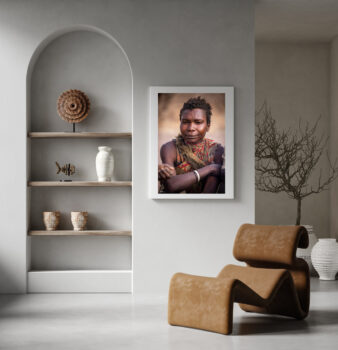 photo of tribal woman on living room wall