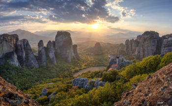 Large fine art print of a sunset over Meteora Greece