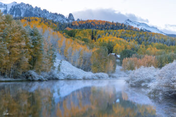 dramatically beautiful fall winter scene outside of Telluride Colorado at sunrise