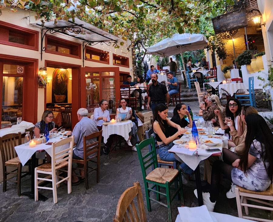 Image of cafes in Athens Greece full of people