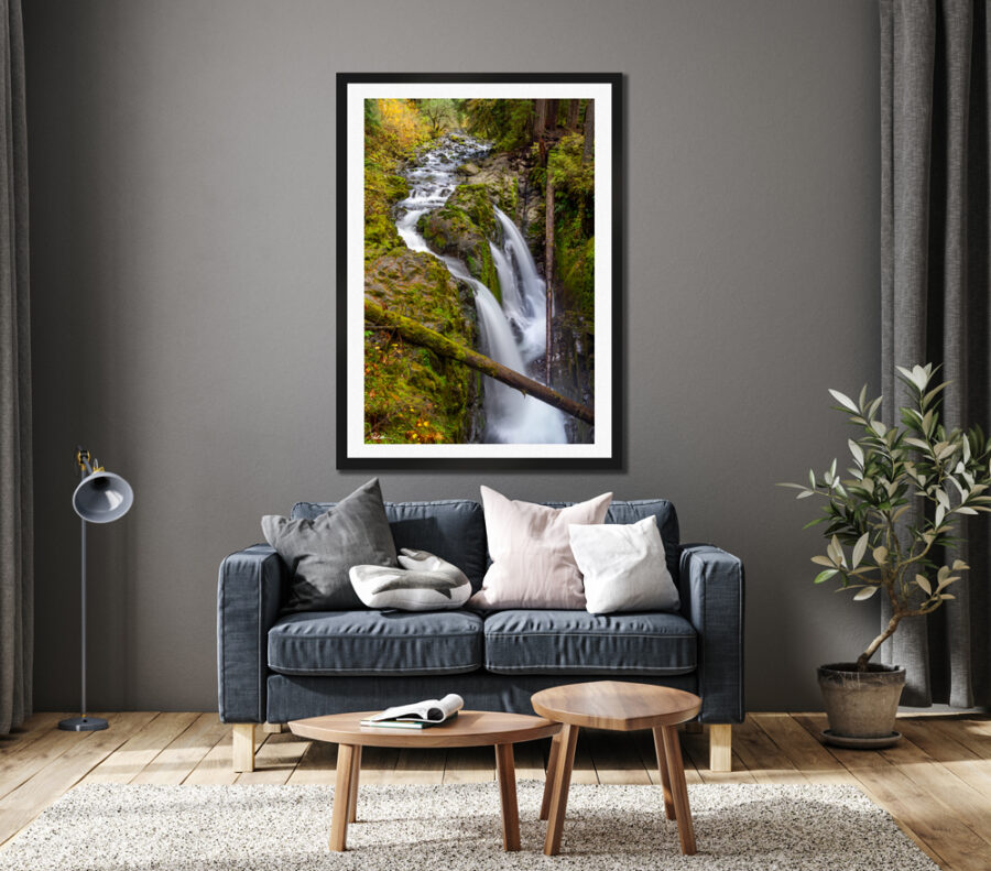 Large framed fine art print of waterfalls in Olympic National Park, Wasington State