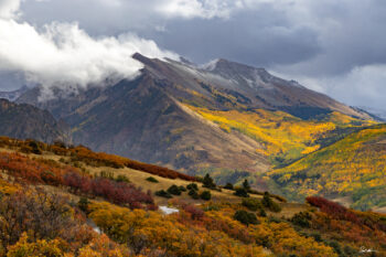 Image of fall colors in the mountains of Colorado near Telluride with a storm